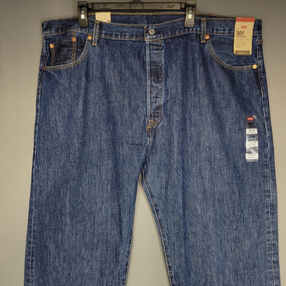 Levis 501 Jeans Mens 48x34 Blue Denim Straight Leg Button Fly Original Classic - Picture 8 of 16